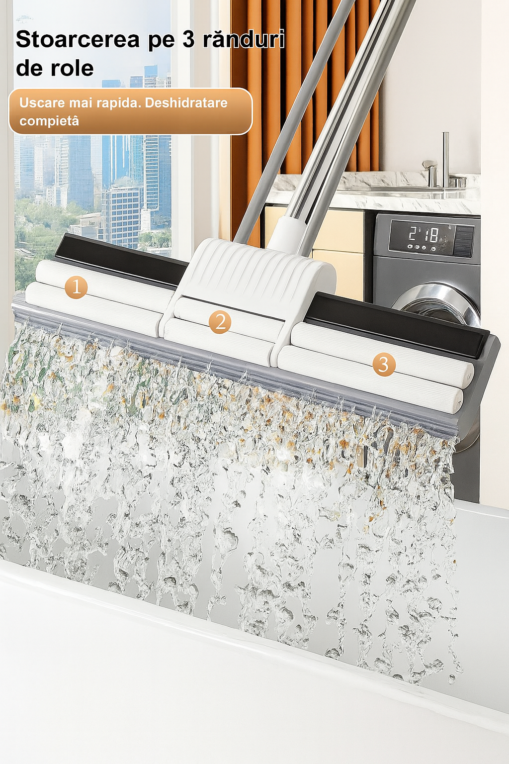 PowerMop Pro™ – Mop premium cu burete și mâner telescopic (34×8 cm)