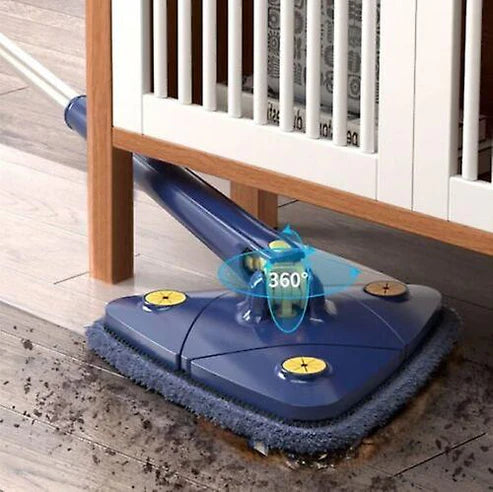 Mop triunghiular profesional rotire 360° cu stoarcere, laveta din microfibra, albastru