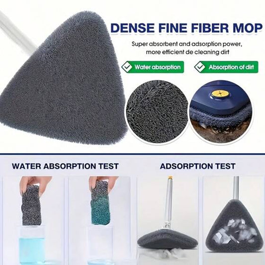Mop triunghiular profesional rotire 360° cu stoarcere, laveta din microfibra, albastru