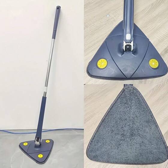Mop triunghiular profesional rotire 360° cu stoarcere, laveta din microfibra, albastru