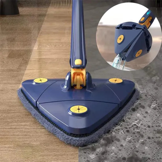 Mop triunghiular profesional rotire 360° cu stoarcere, laveta din microfibra, albastru