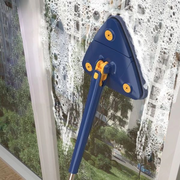 Mop triunghiular profesional rotire 360° cu stoarcere, laveta din microfibra, albastru