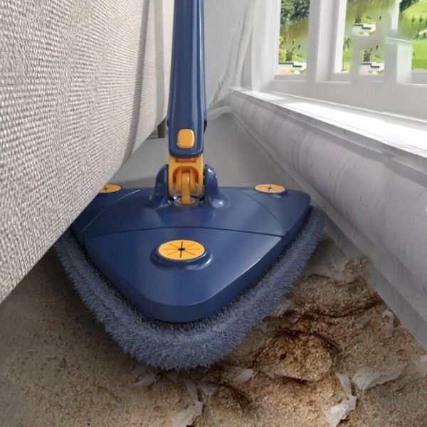 Mop triunghiular profesional rotire 360° cu stoarcere, laveta din microfibra, albastru